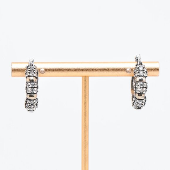 Vintage Sterling Silver Gold Accent White CZ Hoop Earrings - Picture 4 of 6